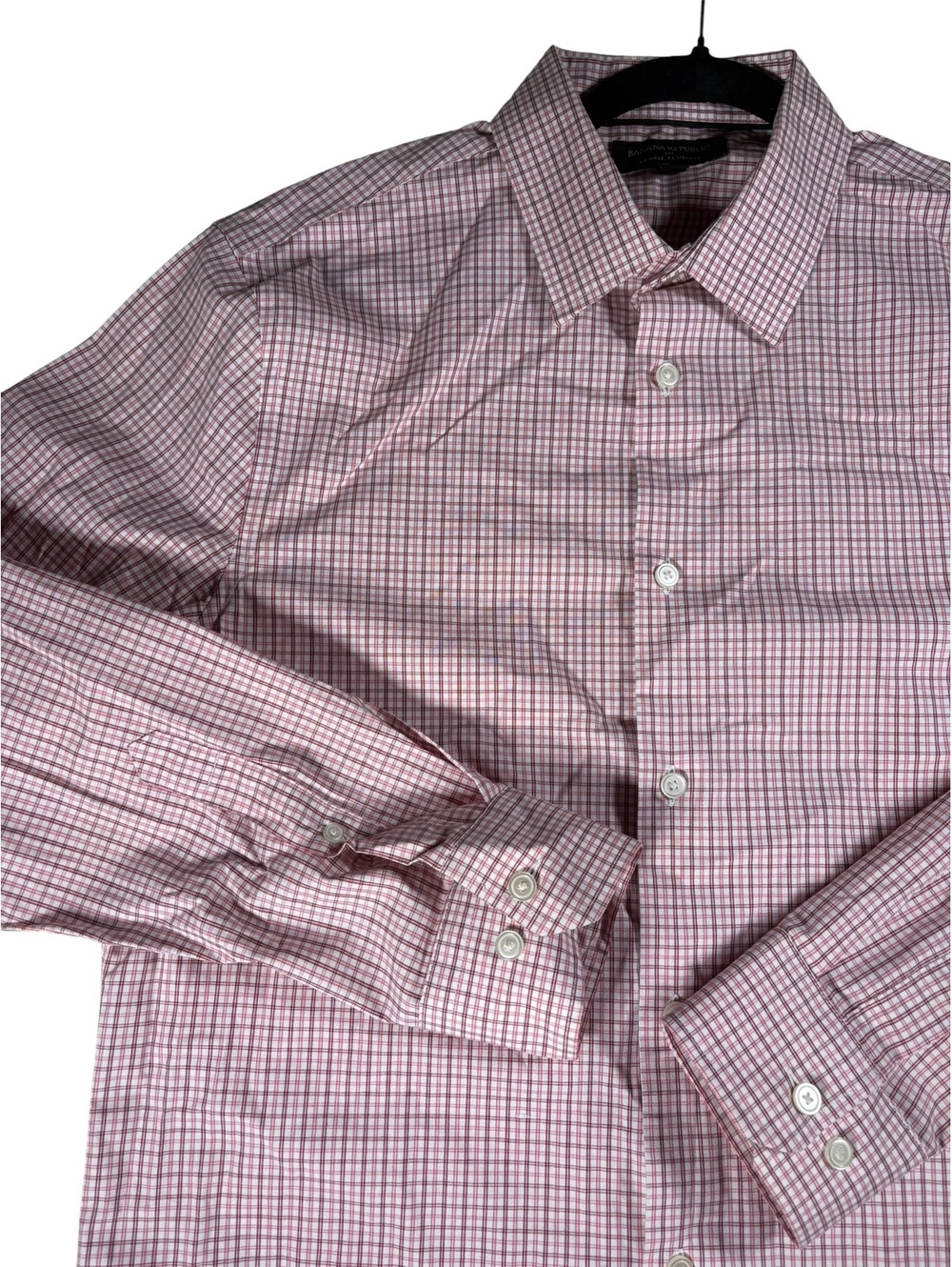 Banana Republic Slim Fit Pink Maroon Men's Medium Checked Button Up Shirt